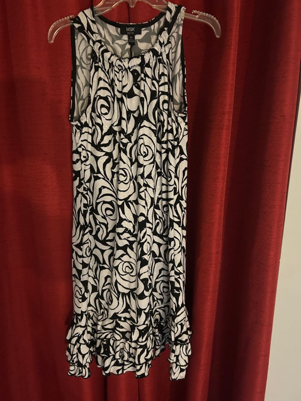 MSK Black and White Sparkling Floral Ruffle Hem Sundress
